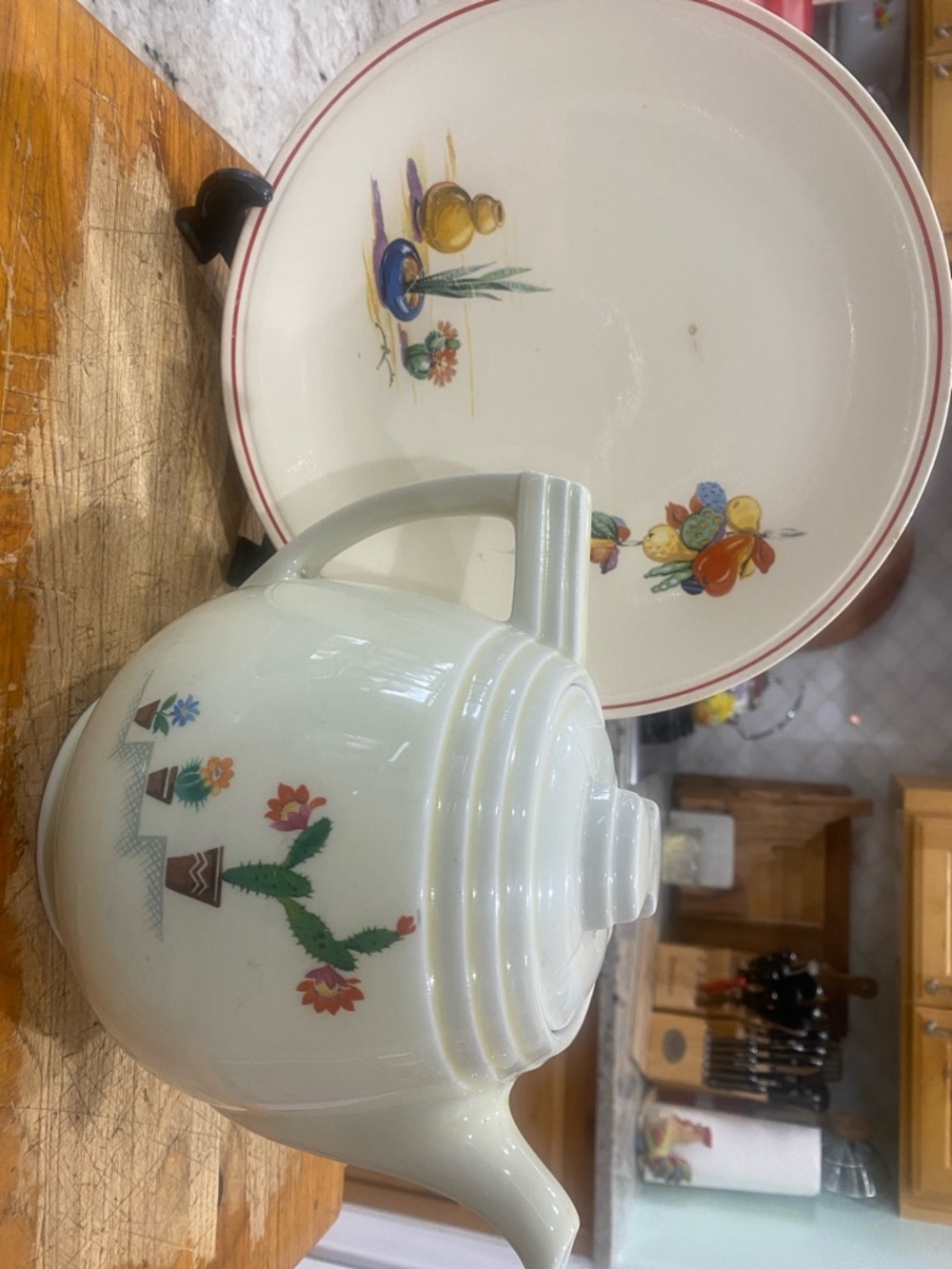 White Floral Cactus Ceramic Teapot - White